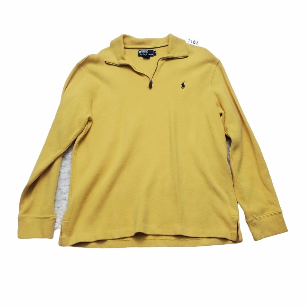 Polo Ralph Lauren Mens Medium Yellow 1/4 Zip Pullover Cotton Knit Sweater Pony